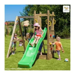 Fungoo Aires De Jeux<Aire De Jeux Funny 3 : Toboggan - Balancoire Simple - Mur D'Escalade Et Bac A Sable