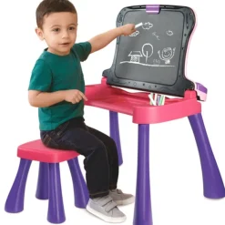 VTech Tableaux, Ardoises<Magi Bureau Interactif 4 En 1 Rose