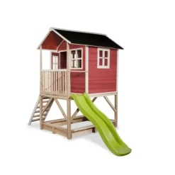 Exit Toys Aires De Jeux<Maison En Bois Loft 500 Rouge Avec Toboggan Et Bac A Sable