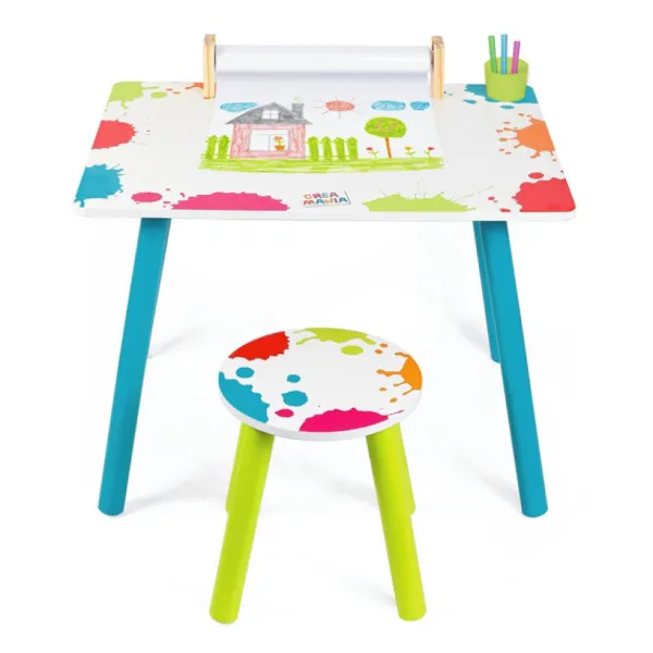 Creamania Dessin Et Peinture<Table A Dessin Et Tabouret En Bois Avec Rouleau